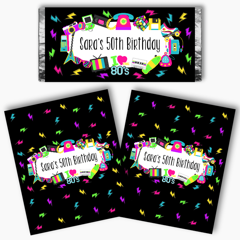 Personalised 80s Birthday Party Mini Chocolate Labels