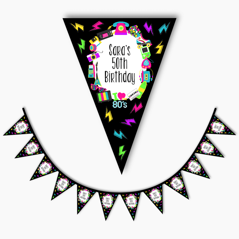 Personalised 80s Birthday Party Flag Bunting