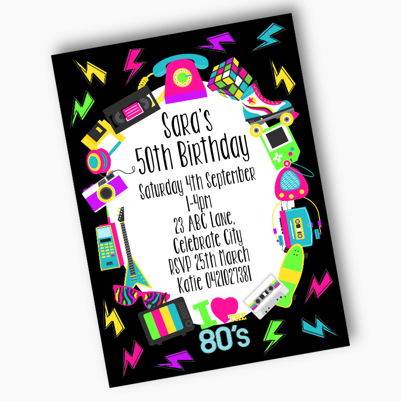 Personalised 80s Birthday Party Invites