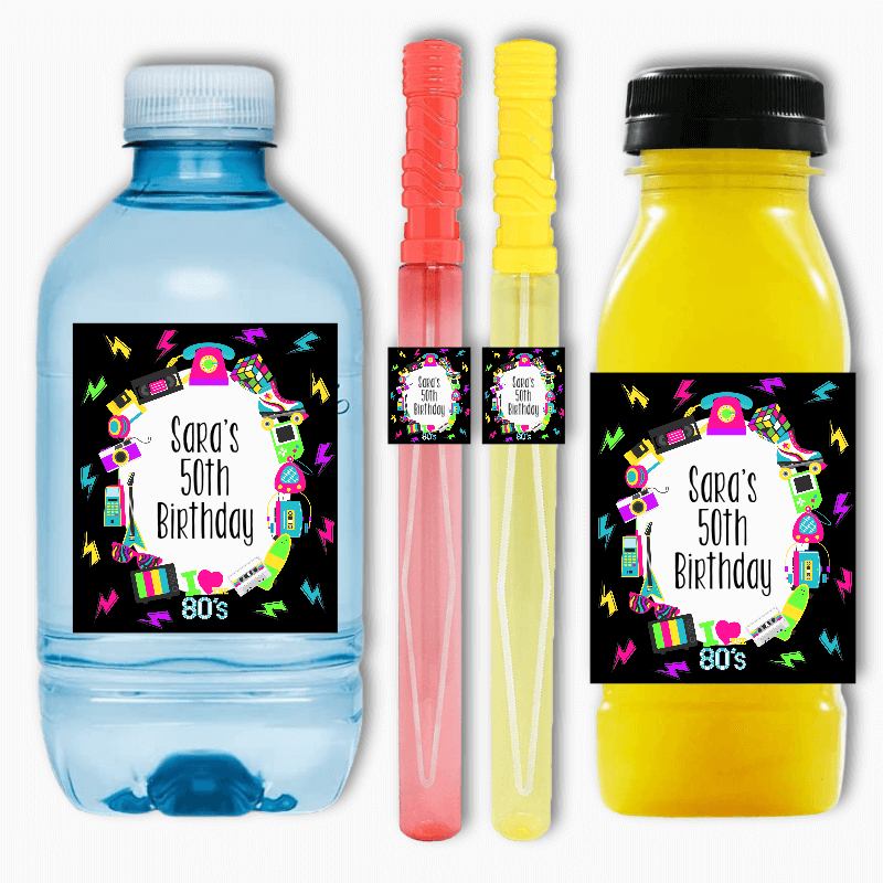 80s Birthday Party Rectangle Favour Stickers