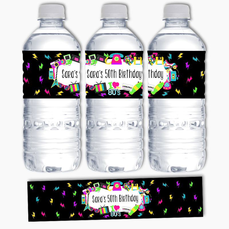 Personalised 80s Party Water Bottle Labels