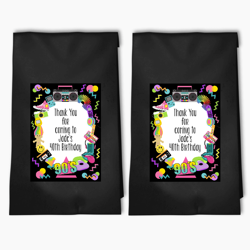 Personalised 90s Birthday Party Bags & Labels