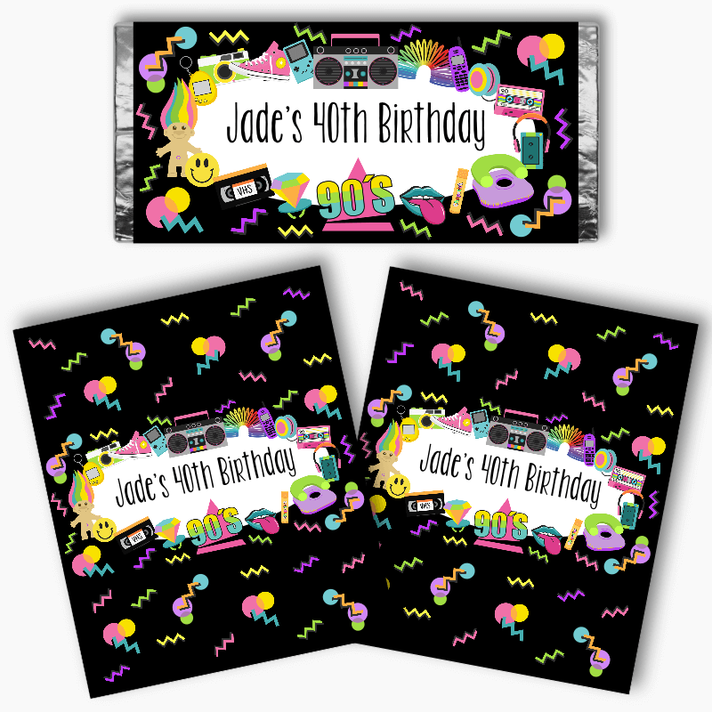 Personalised 90s Birthday Party Mini Chocolate Labels