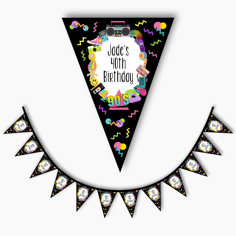 Personalised 90s Birthday Party Flag Bunting