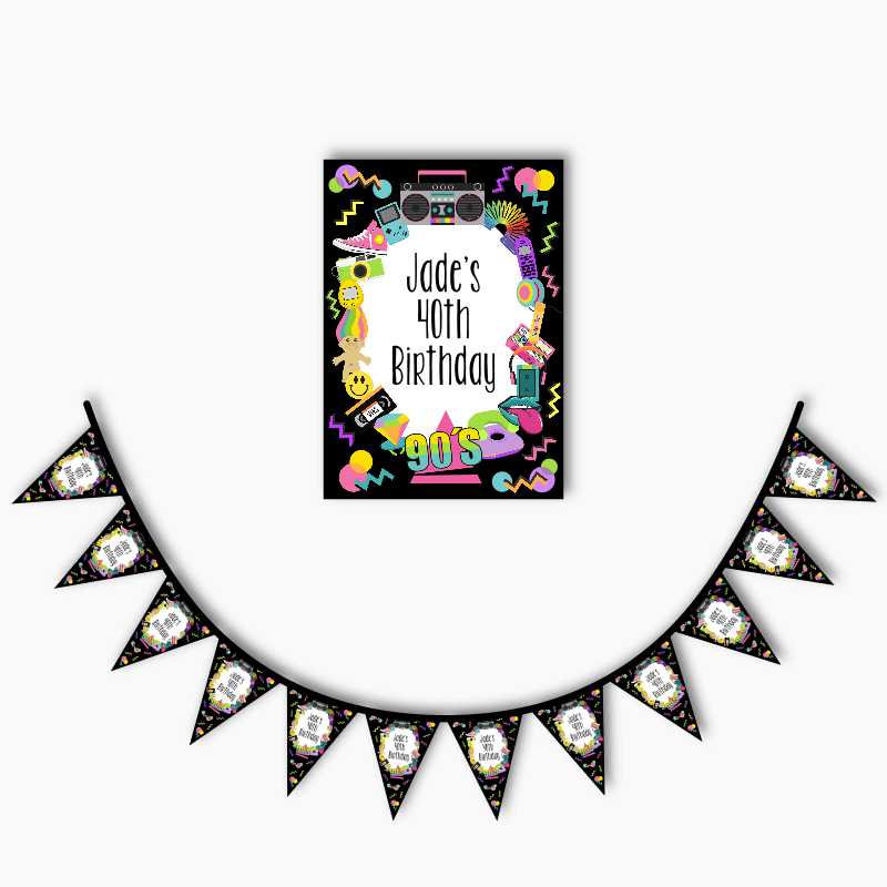 Personalised 90s Party Poster &amp; Bunting Combo