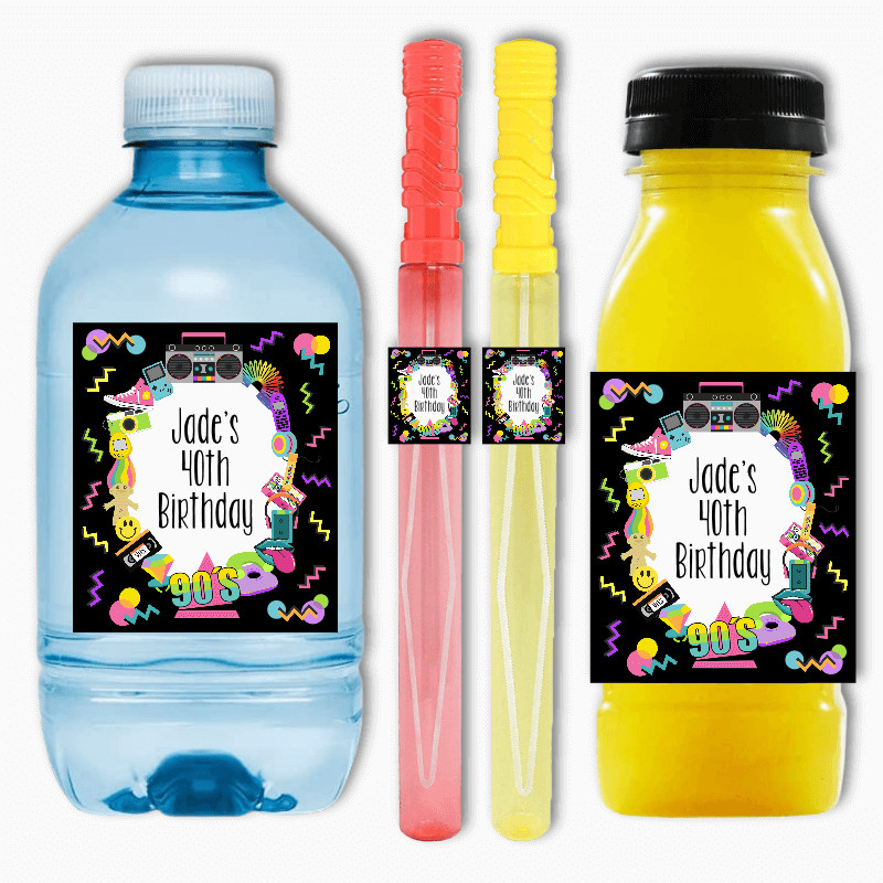 90s Birthday Party Rectangle Favour Stickers