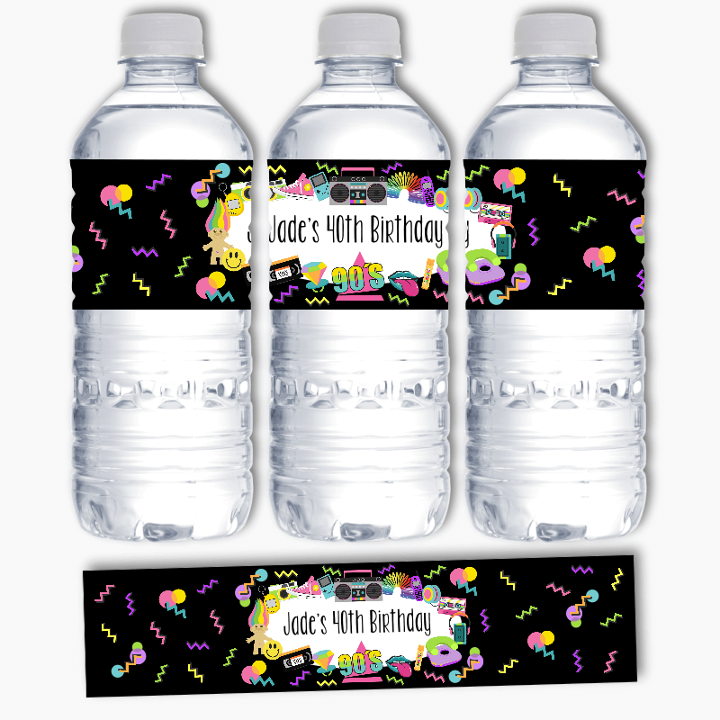Personalised 90s Party Water Bottle Labels