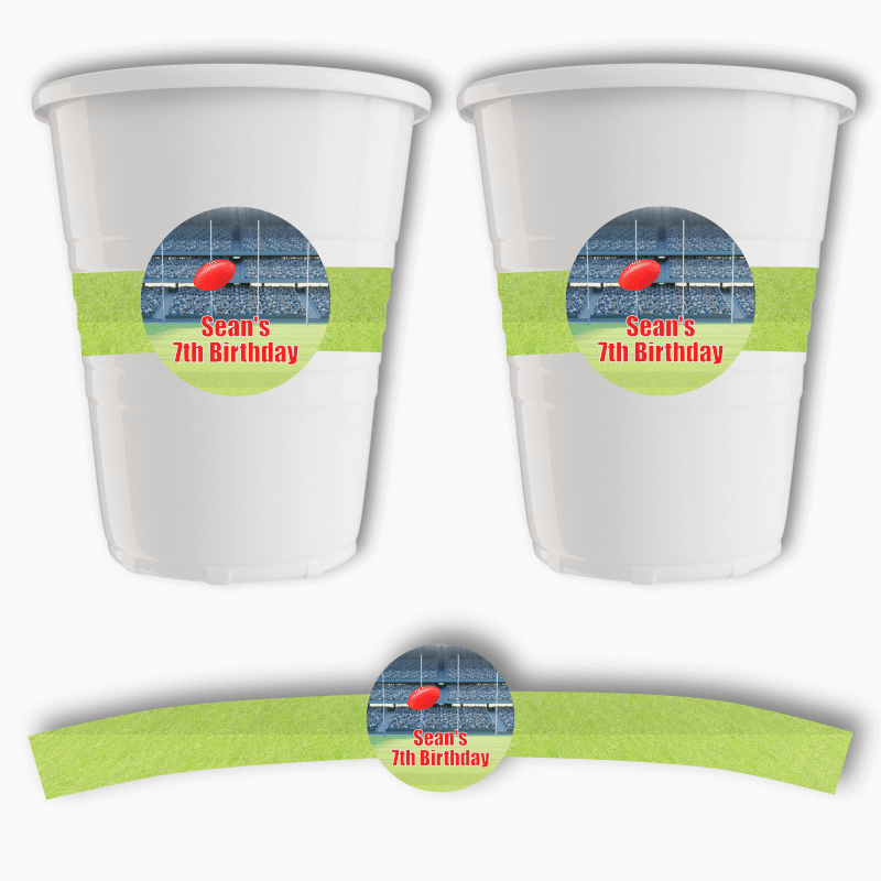 Personalised Aussie Rules Party Cup Stickers