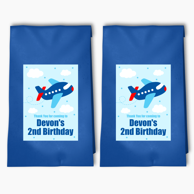 Personalised Airplane Birthday Party Bags & Labels