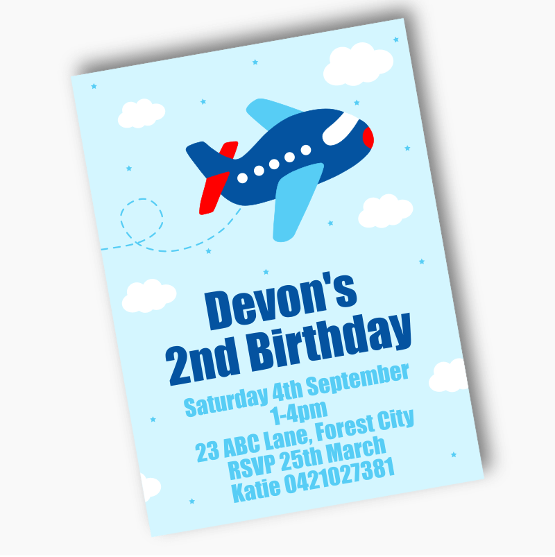 Personalised Airplane Birthday Party Invites