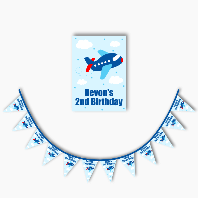 Personalised Airplane Party Poster &amp; Bunting Combo