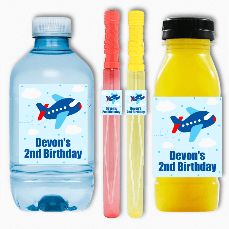 Airplane Birthday Party Rectangle Favour Stickers