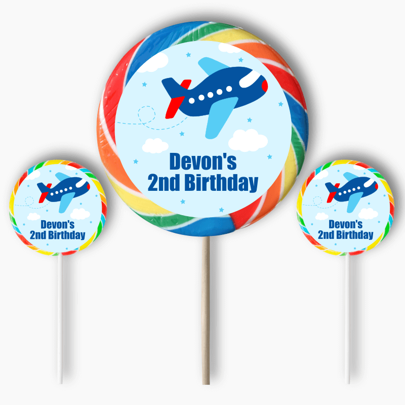 Personalised Airplane Birthday Party Round Stickers