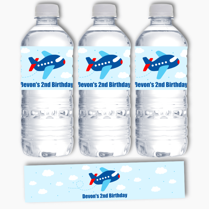 Personalised Airplane Party Water Bottle Labels