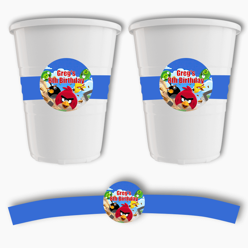 Personalised Angry Birds Birthday Party Cup Stickers