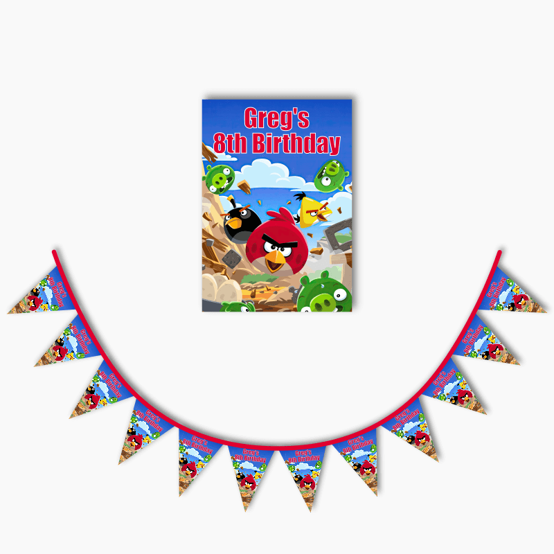 Personalised Angry Birds Party Poster &amp; Bunting Combo