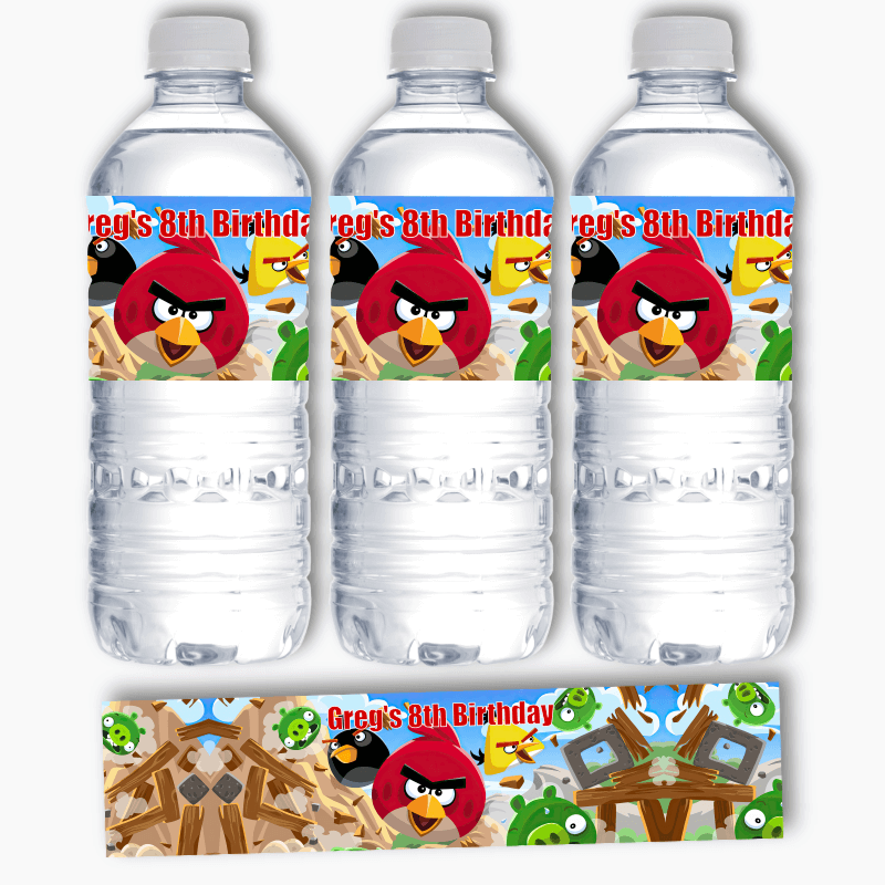 Personalised Angry Birds Birthday Party Water Bottle Labels
