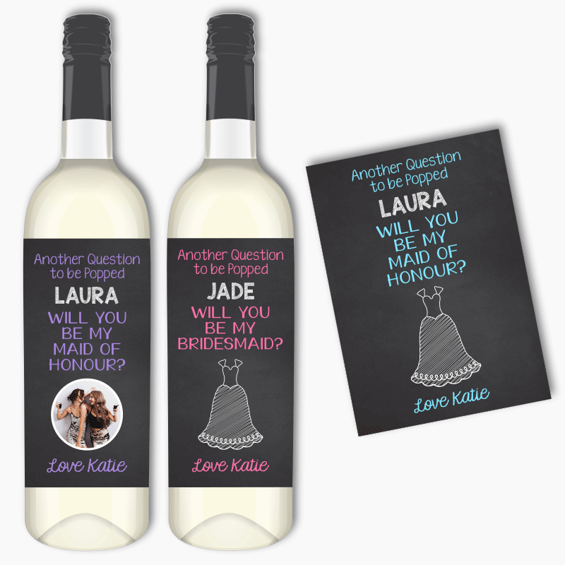 &#39;Another Question&#39; Will you be my Bridesmaid? Wine Labels