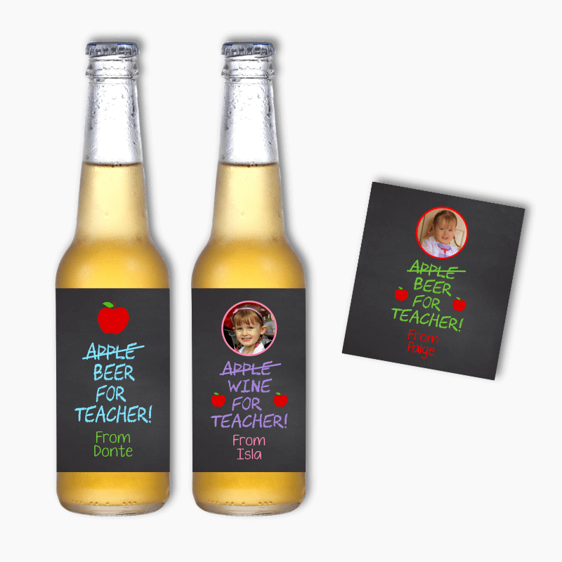 Funny Personalised Apple Teachers Gift Beer Labels