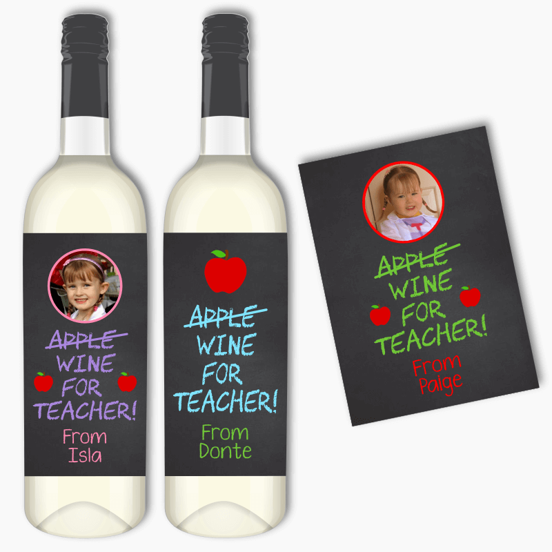 Funny  Personalised Apple Teachers Gift Wine Labels