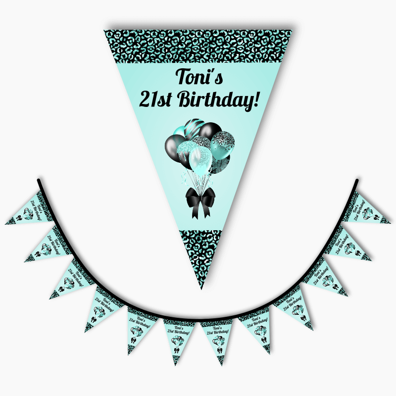 Personalised Aqua & Black Balloons Party Flag Bunting