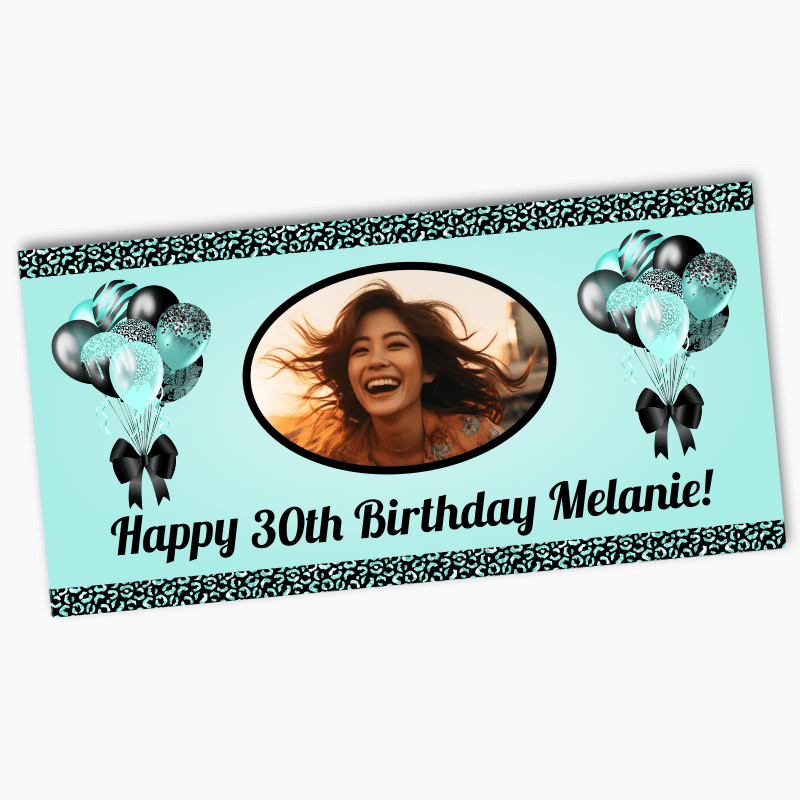 Personalised Aqua & Black Balloons Party Banners with Photo