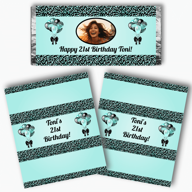 Personalised Aqua & Black Balloons Mini Chocolate Labels