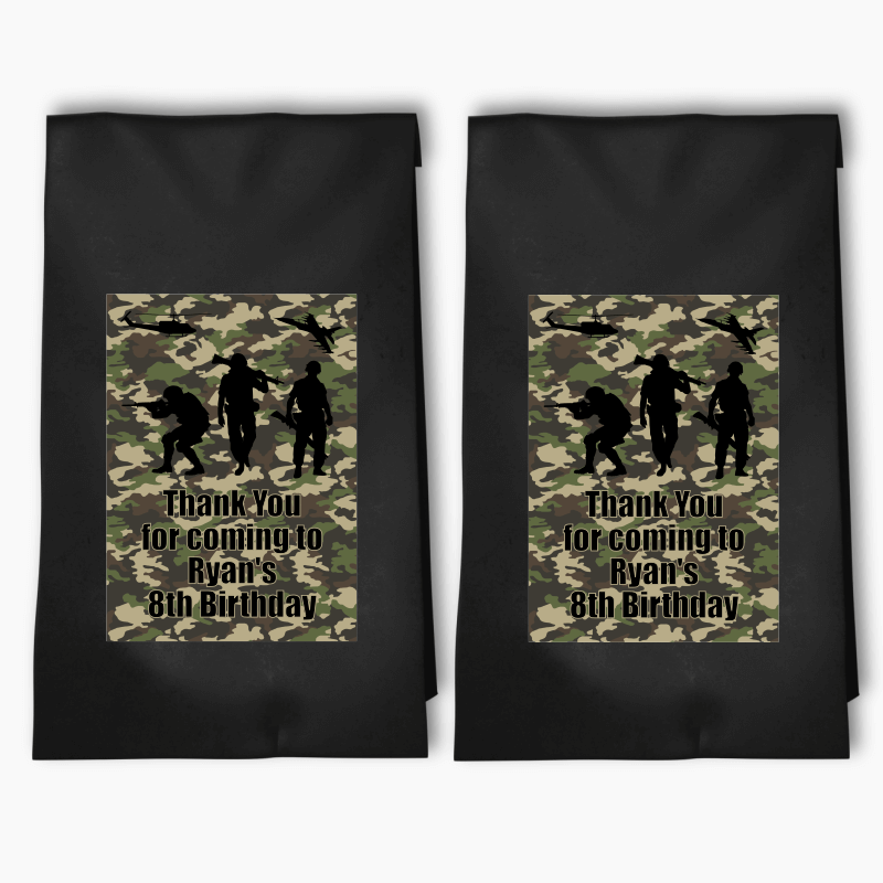 Personalised Army and Camouflage Party Bags &amp; Labels