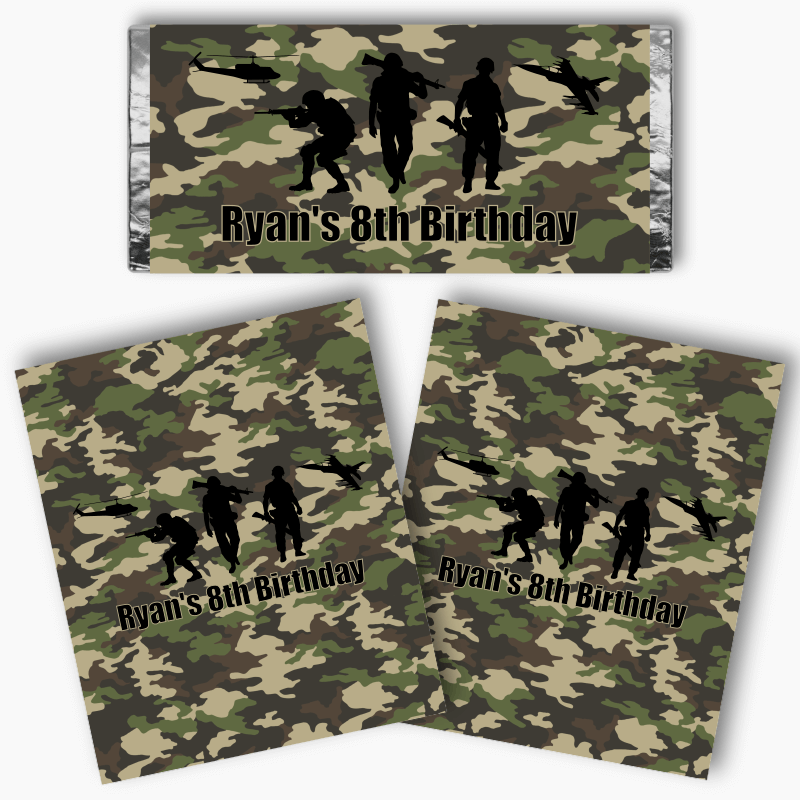 Personalised Army and Camouflage Party Mini Chocolate Labels
