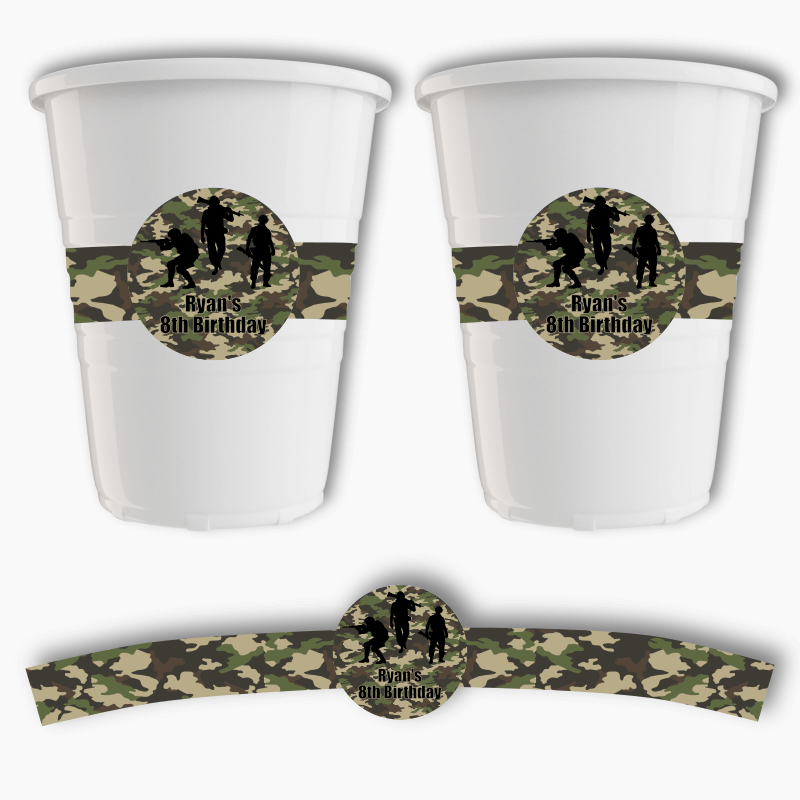 Personalised Army and Camouflage Party Cup Stickers