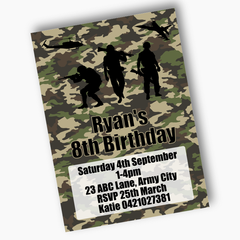Personalised Army and Camouflage Party Invites