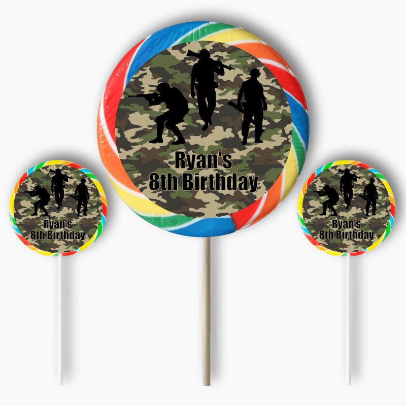 Personalised Army and Camouflage Party Round Stickers