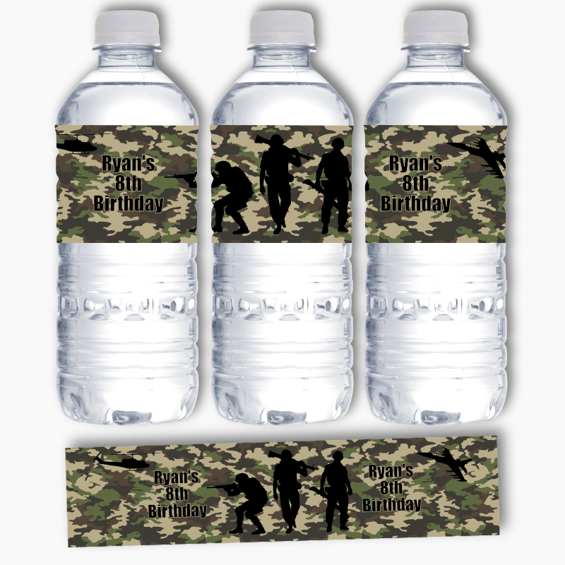 Personalised Army and Camouflage Party Water Labels