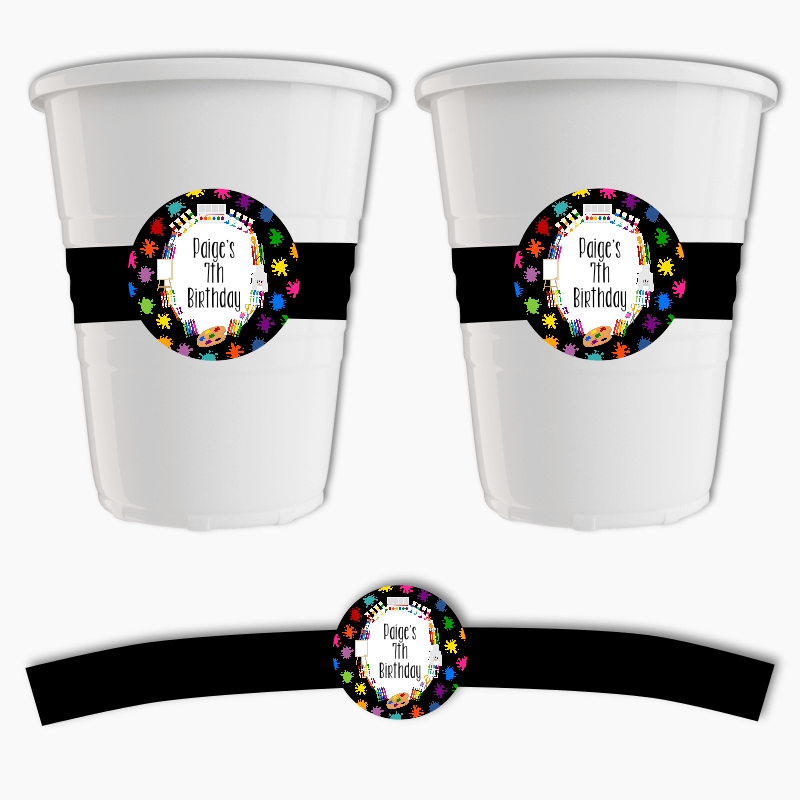 Personalised Art Birthday Party Cup Stickers