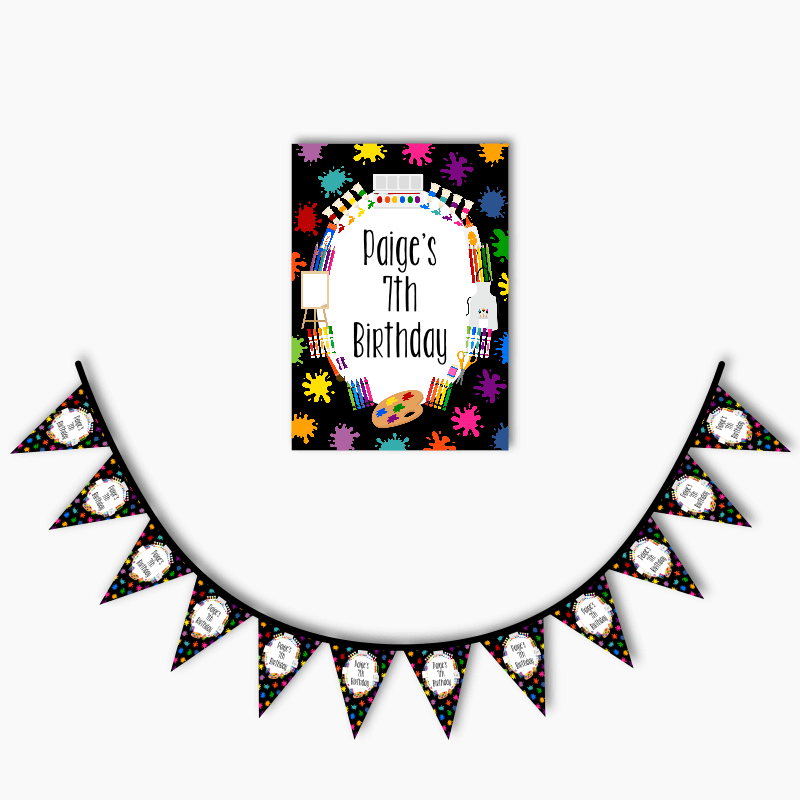 Personalised Art Party Poster &amp; Flag Bunting Combo