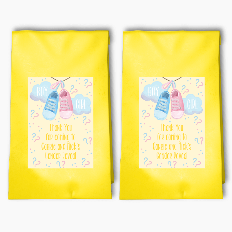 Personalised Baby Booties Gender Reveal Party Bags & Labels