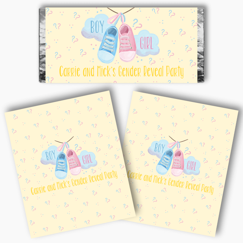 Personalised Baby Booties Gender Reveal Mini Chocolate Labels