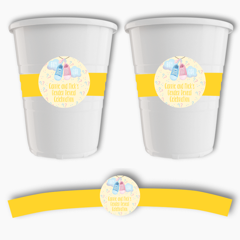 Personalised Baby Booties Gender Reveal Party Cup Stickers