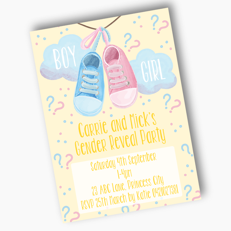 Personalised Baby Booties Gender Reveal Party Invites