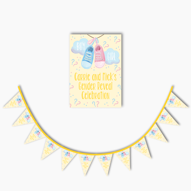 Personalised Baby Booties Gender Reveal Poster &amp; Bunting Combo