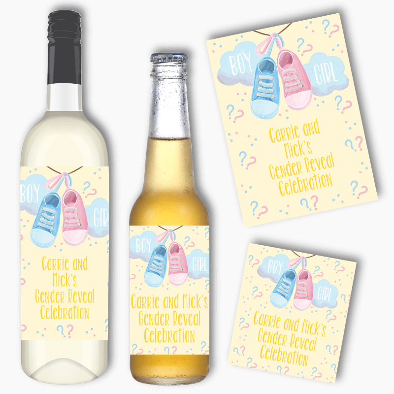 Personalised Baby Booties Gender Reveal Wine & Beer Labels