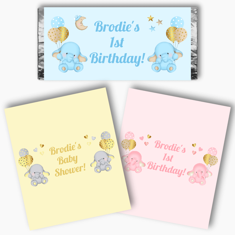 Baby Elephant Party Chocolate Labels