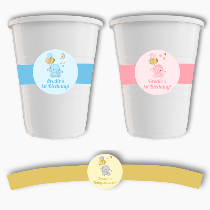 Baby Elephant Party Cup Stickers