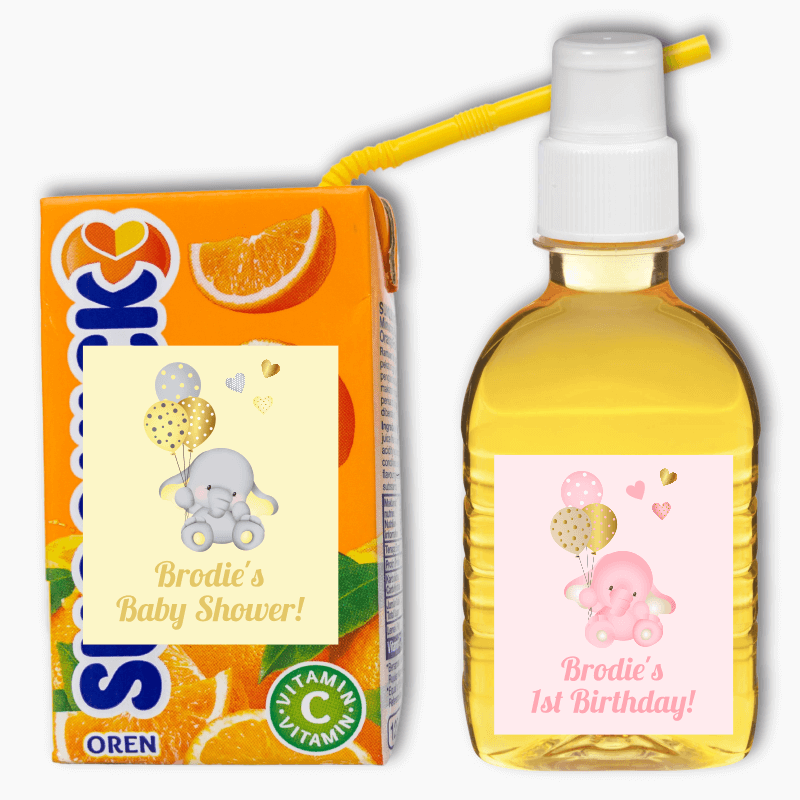 Baby Elephant Party Rectangle Favour Stickers