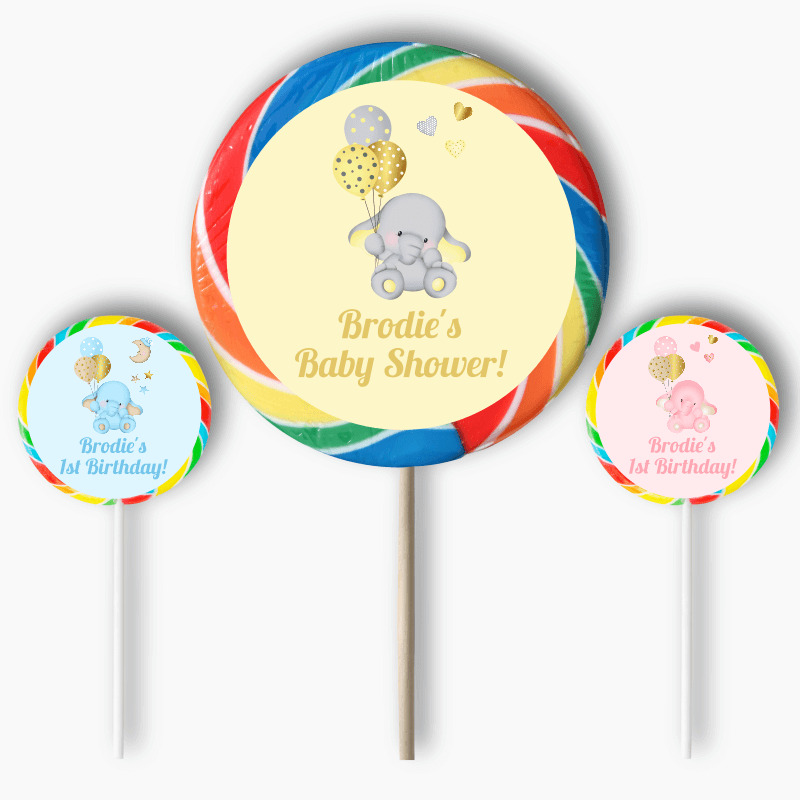Baby Elephant Party Round Lollipop Stickers
