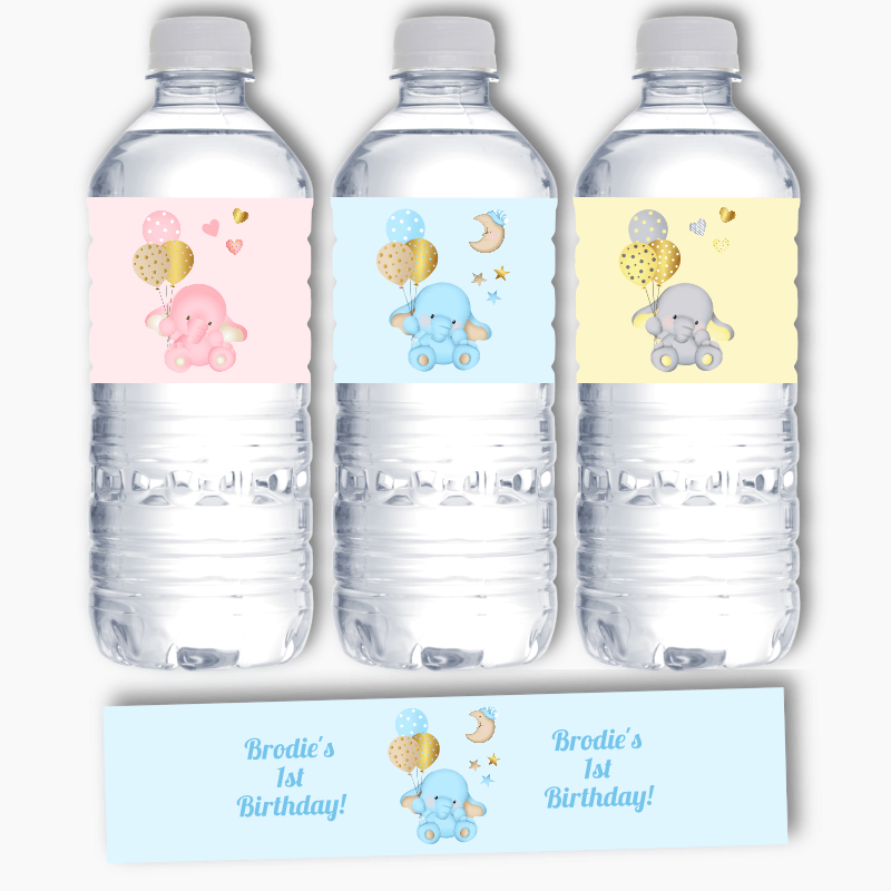 Baby Elephant Party Water Labels