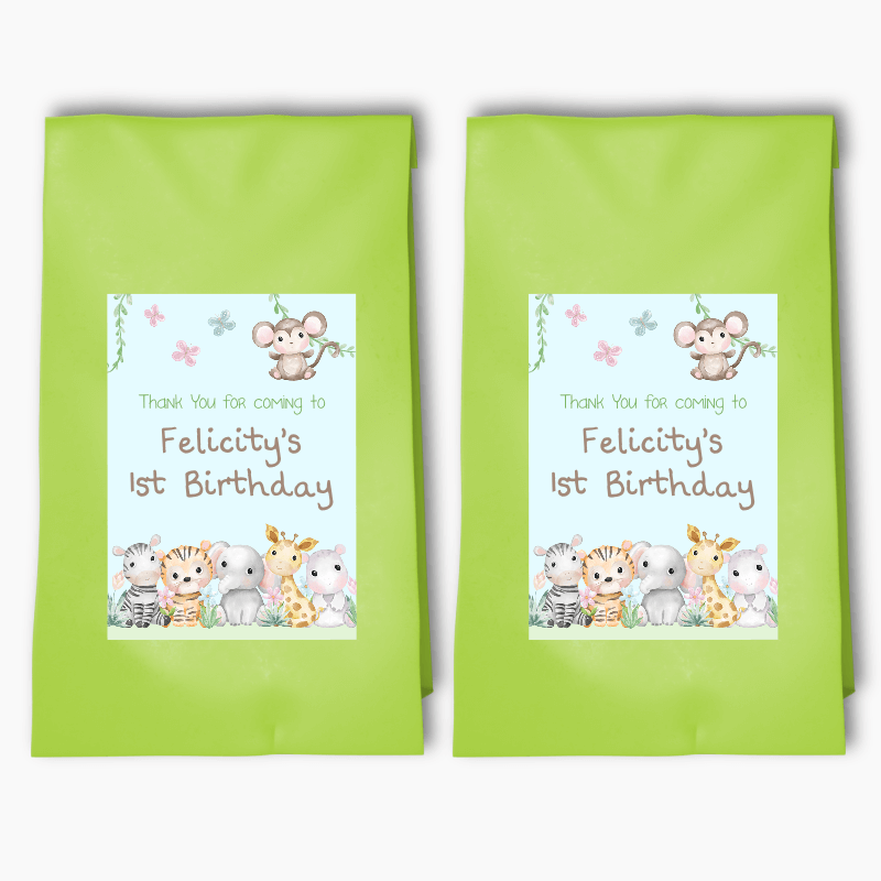 Personalised Baby Jungle Animals Party Bags & Labels