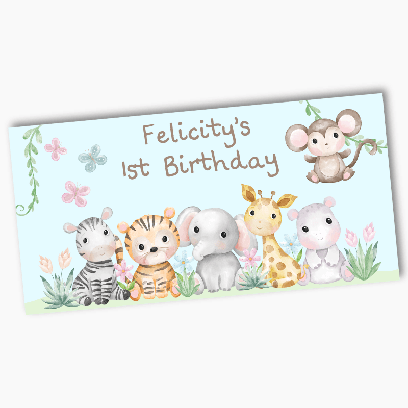 Personalised Baby Jungle Animals Party Banners
