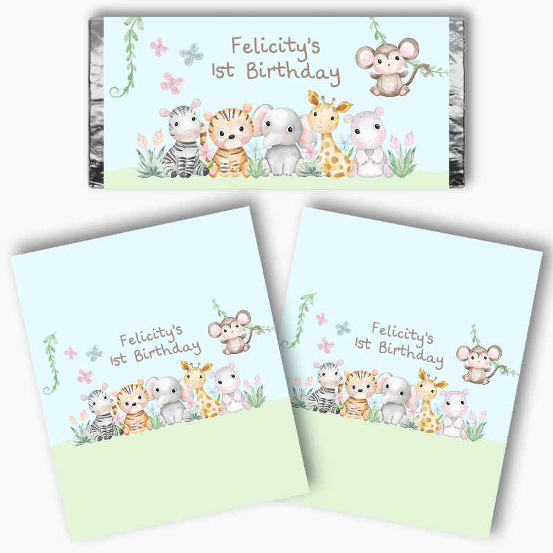 Personalised Baby Jungle Animals Party Mini Chocolate Labels