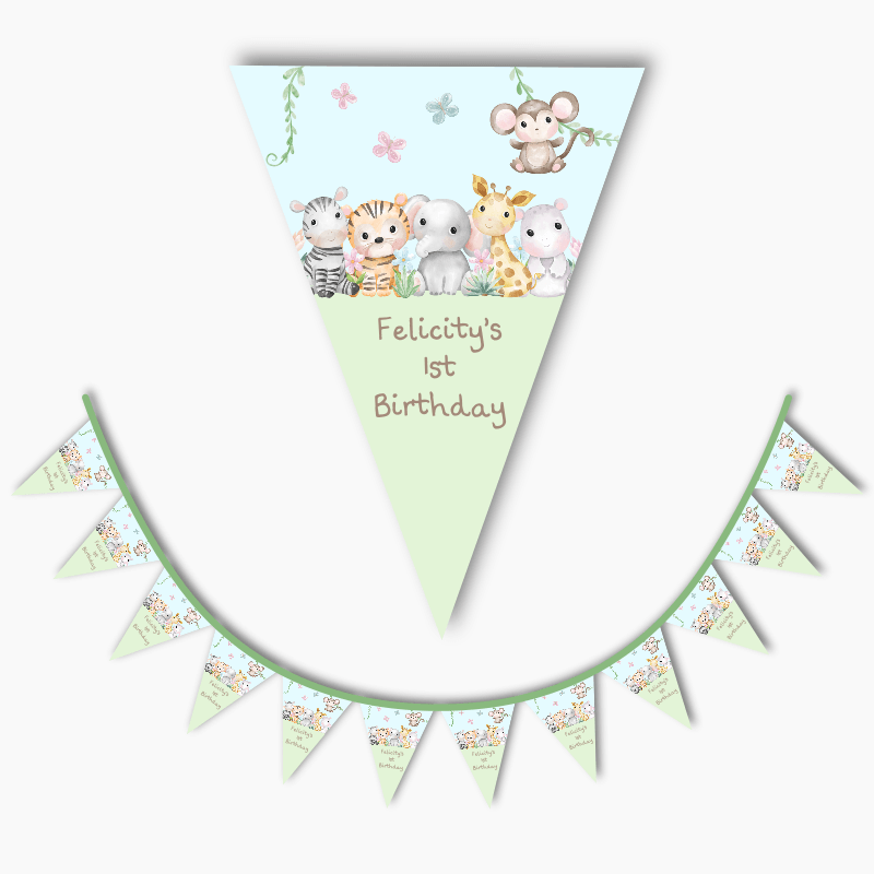 Personalised Baby Jungle Animals Party Flag Bunting